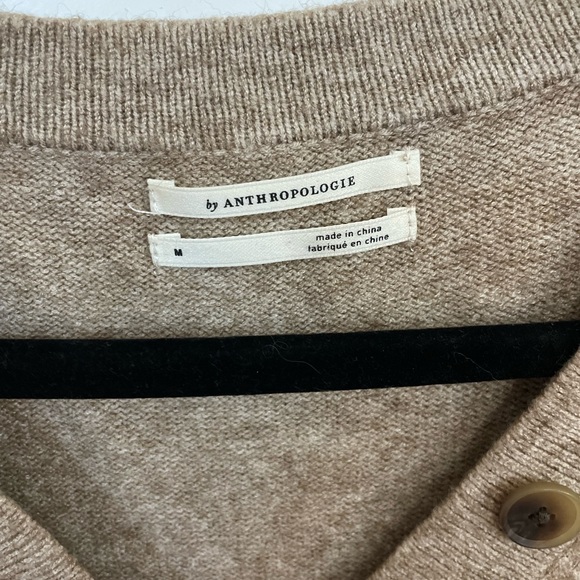 Anthropologie Serena Pullover Sweater M Heather Tan V-Neck Buttons Side Slit - Picture 3 of 6